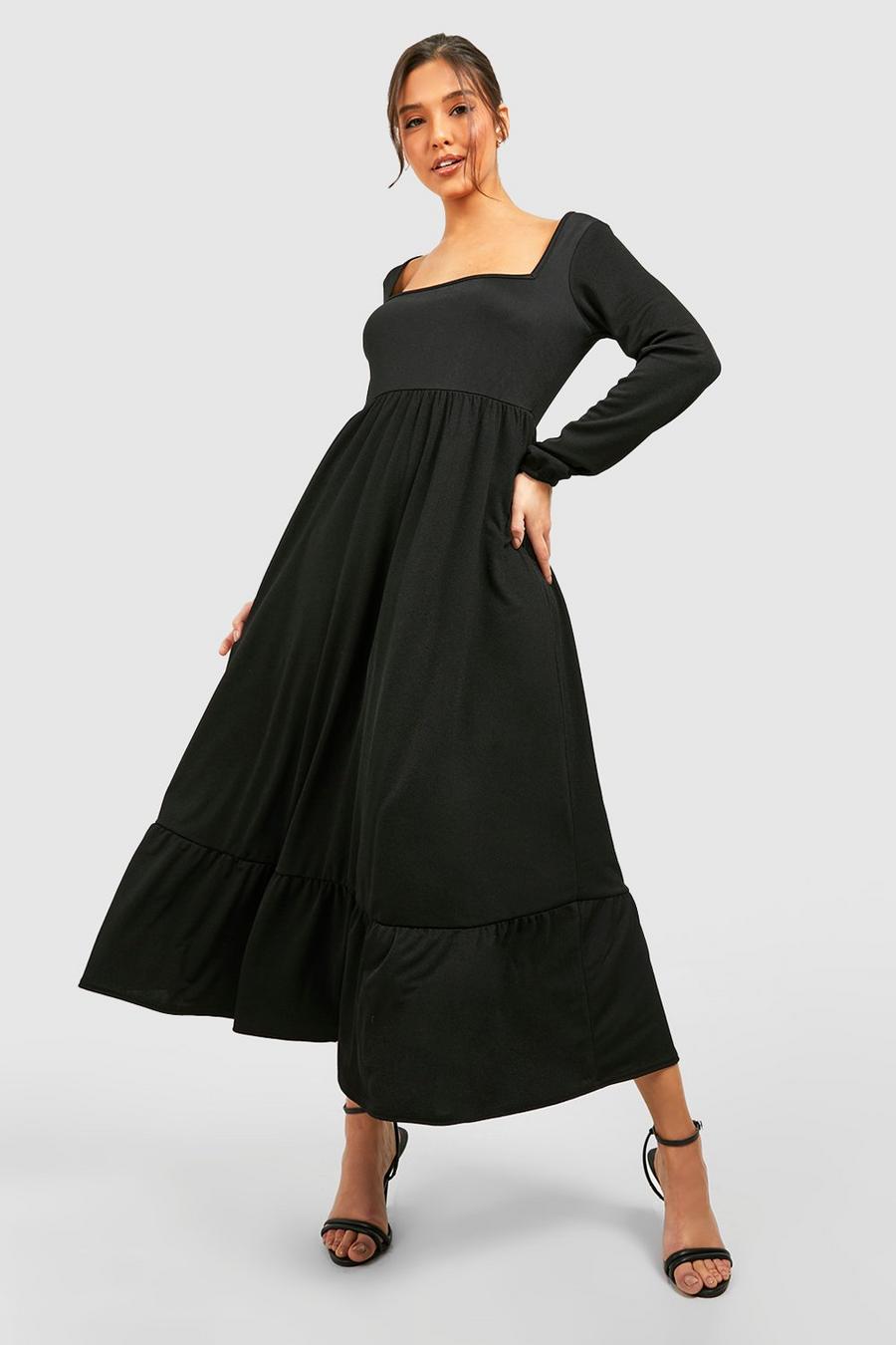 Black Puff Sleeve Frill Hem Midaxi Dress image number 1