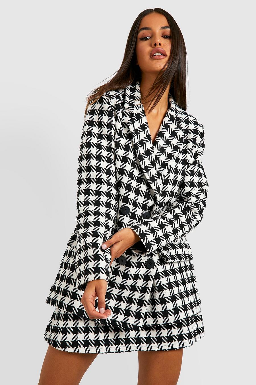 Black Dogtooth Boucle Double Breasted Blazer image number 1