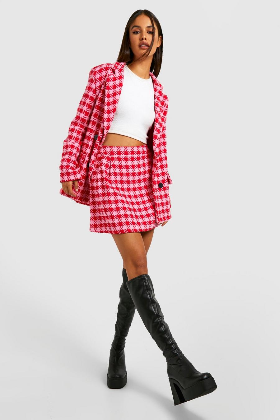 Pink Dogtooth Tailored Mini Skirt image number 1