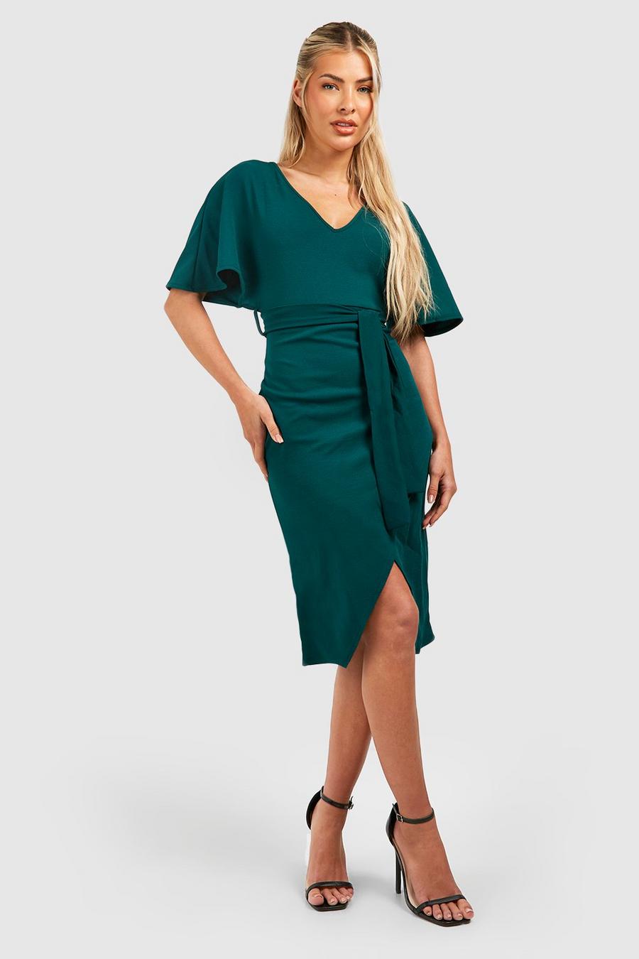 Robe mi-longue à ceinture et manches larges, Emerald