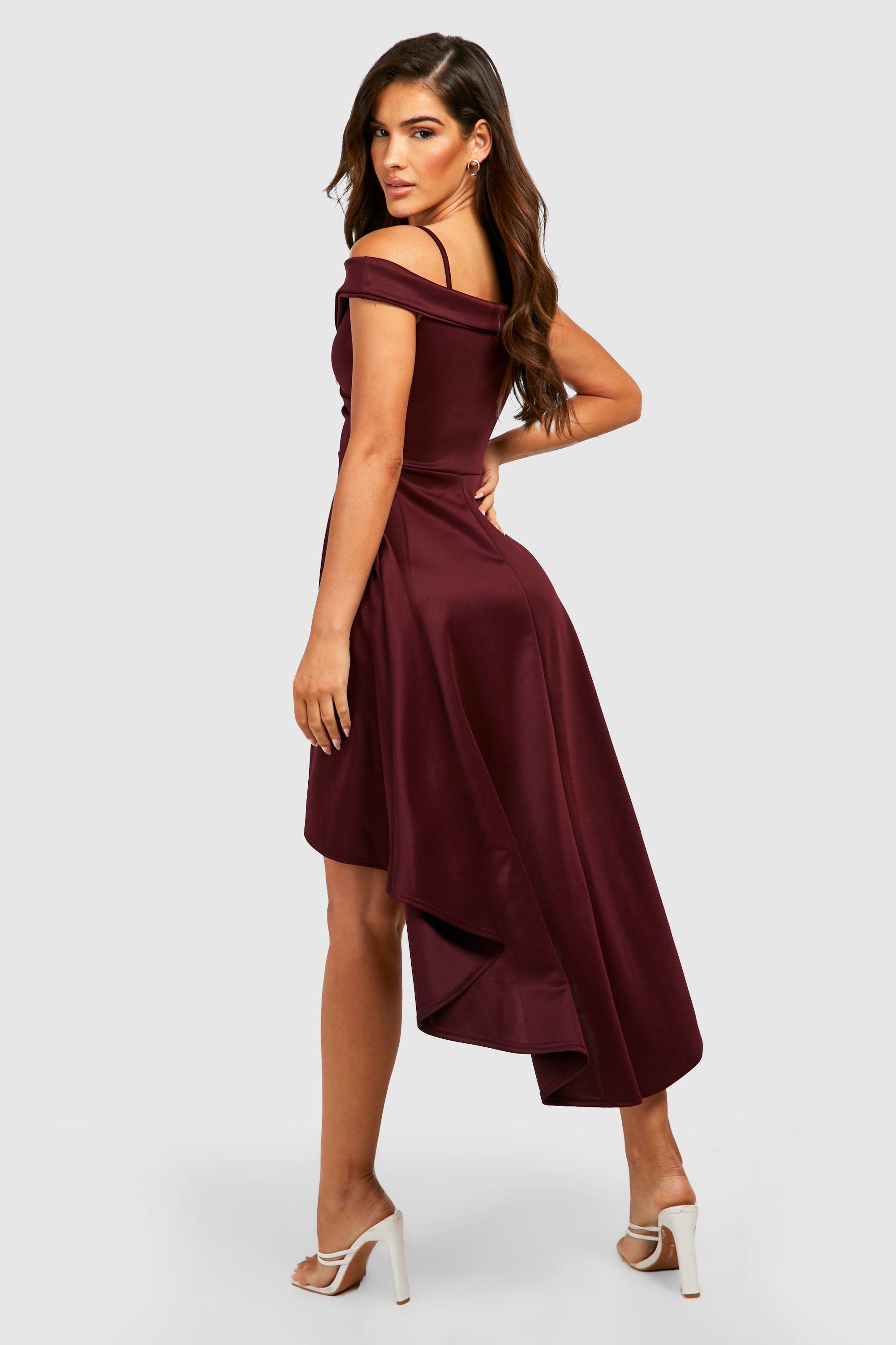 Hi Lo Scuba Off Shoulder Midi Dress boohoo