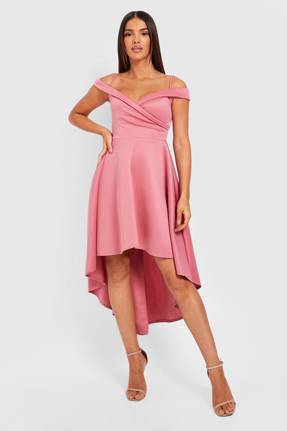 Hi Lo Scuba Off Shoulder Midi Jurk | boohoo