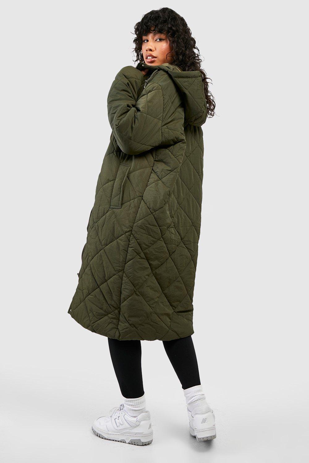 Longline Diamond Quilted Puffer Coat boohoo UK