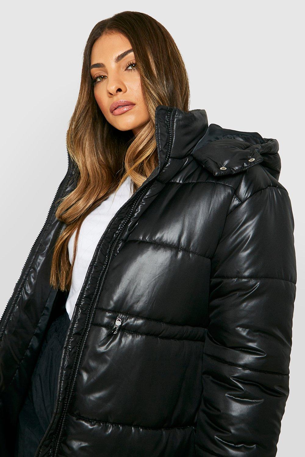 Black shiny puffer online jacket boohoo