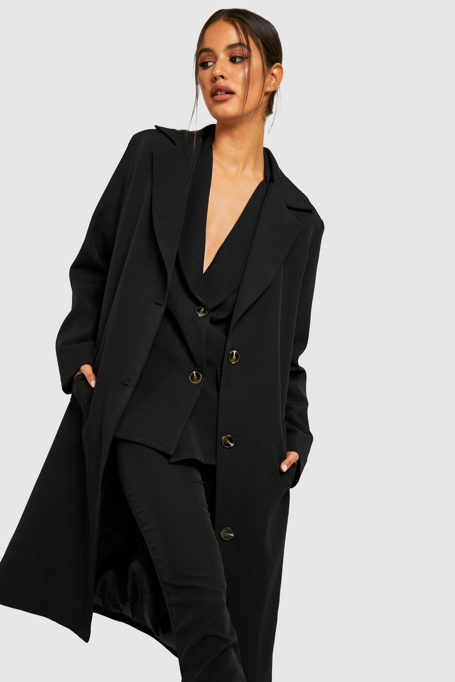 Black Oversized Tailored Detail Coat  image number 1