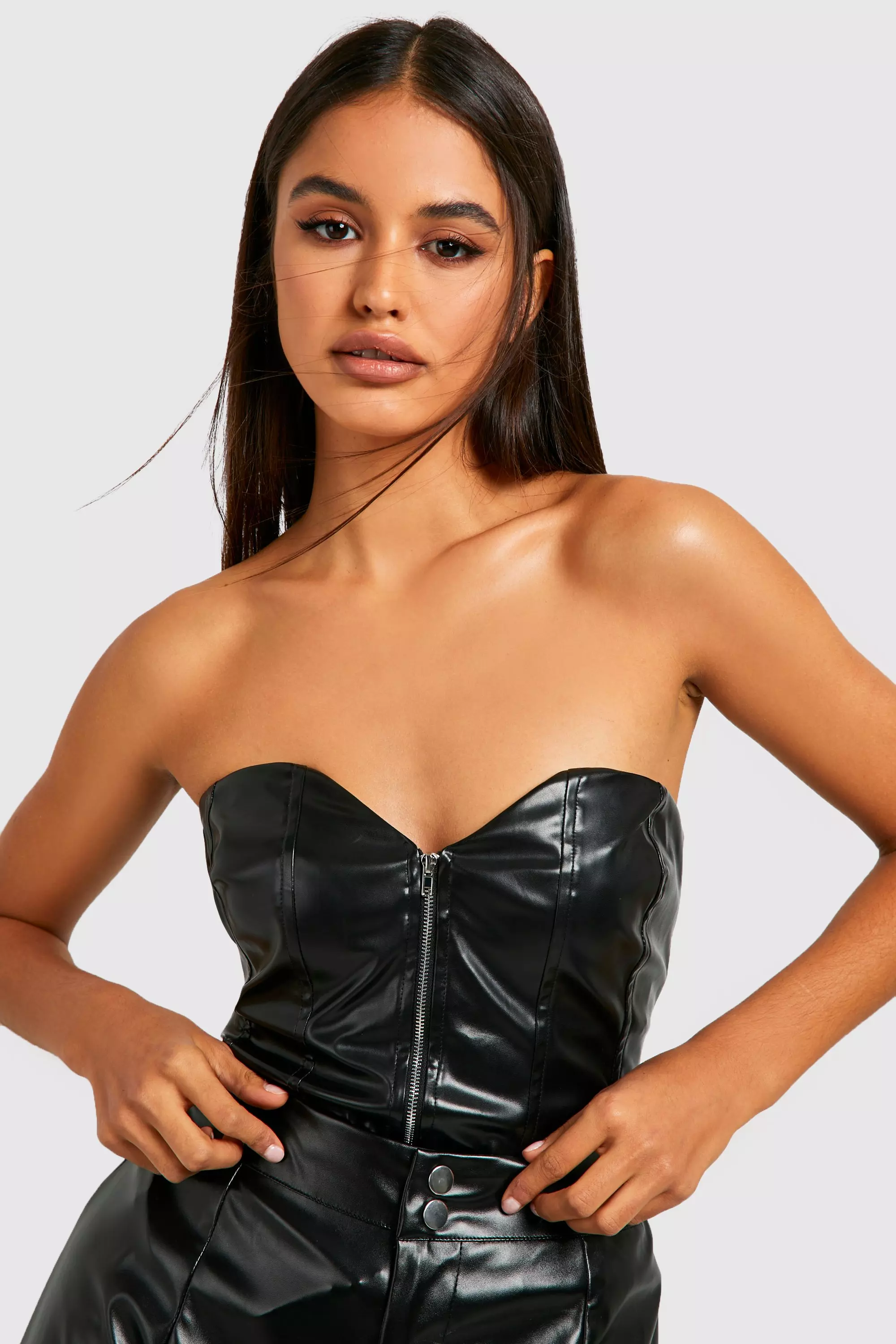 Leather look cheap corset top