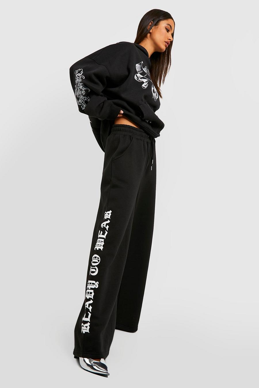 Black Gothic Print Wide Leg Joggers image number 1