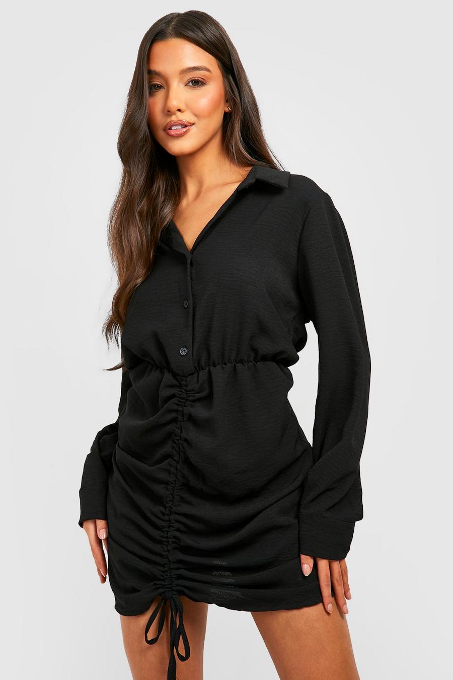 Hammered Ruched Front Shirt Dress | boohoo