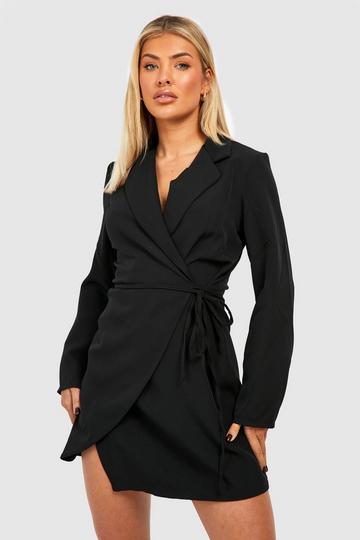 Tie Waist Wrap Front Blazer Dress black