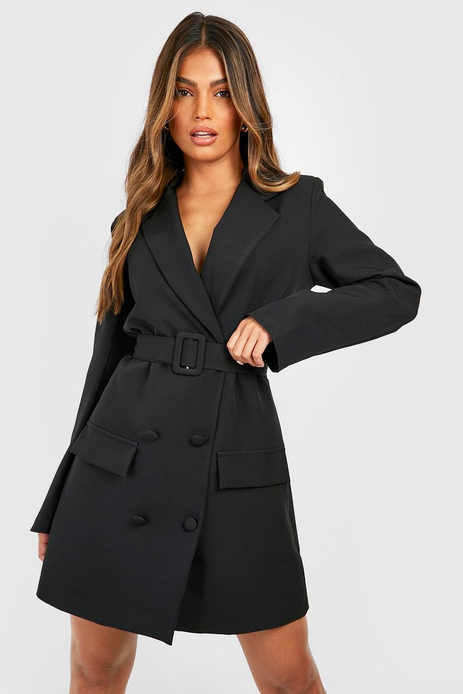 Black Double Breasted Belted Blazer Dress