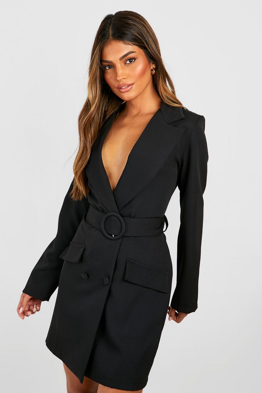 Black Long Sleeve Belted Blazer Dress image number 1