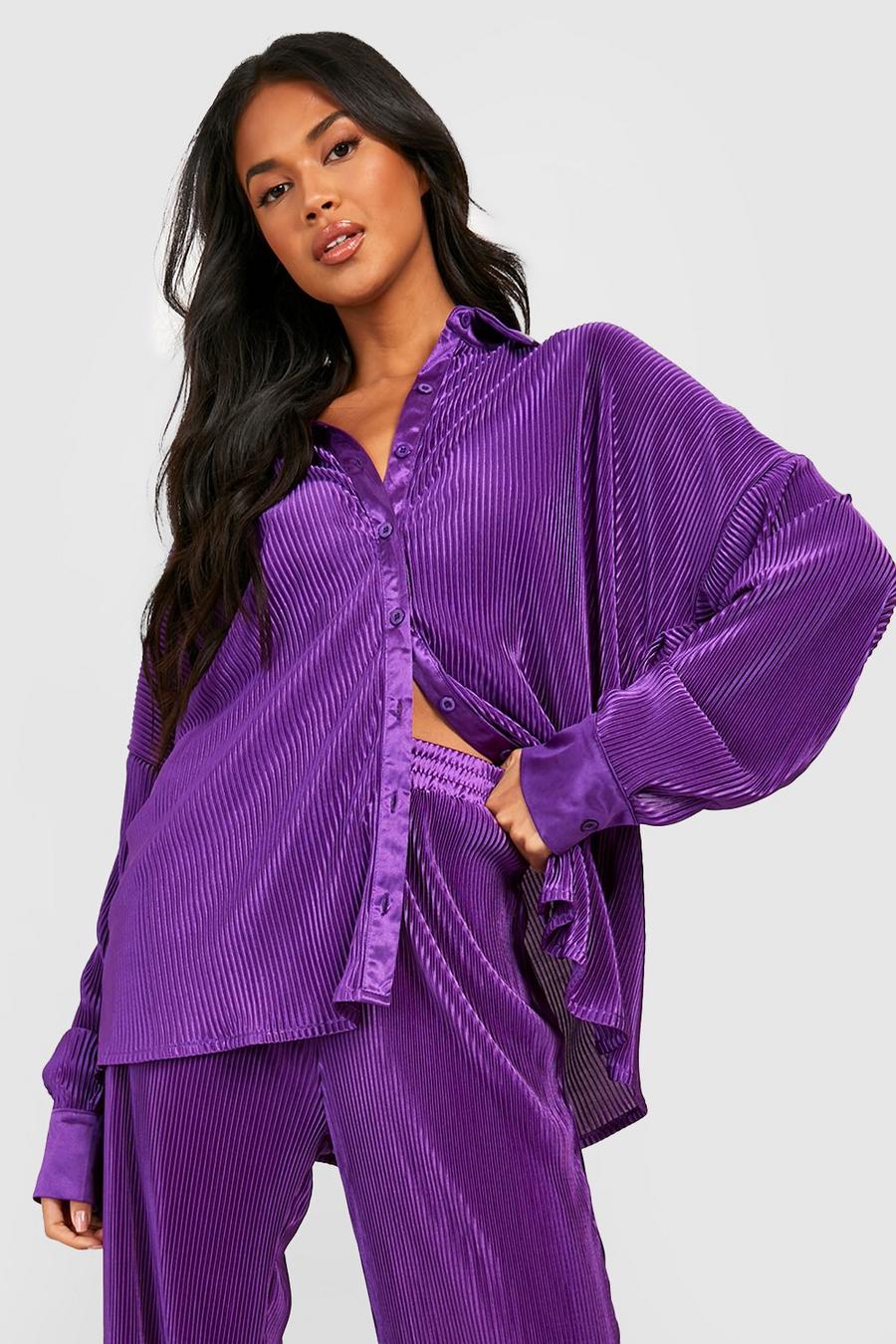 Purple Premium Oversize plisserad skjorta image number 1