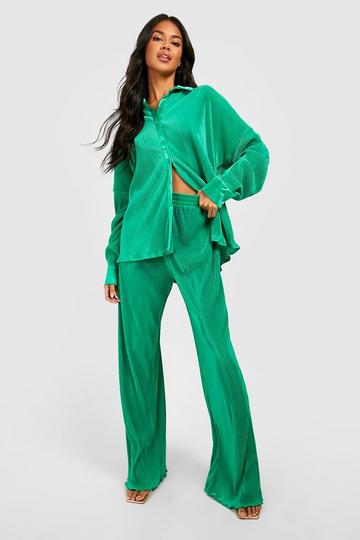 Green Premium Plisse Flared Hem Trousers