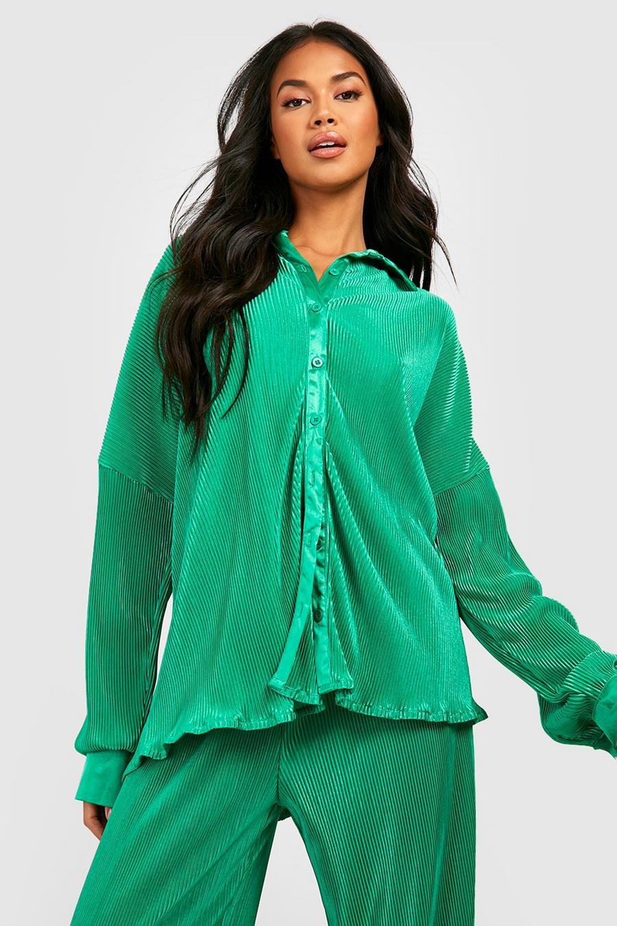Green grön Premium Plisse Oversized Shirt