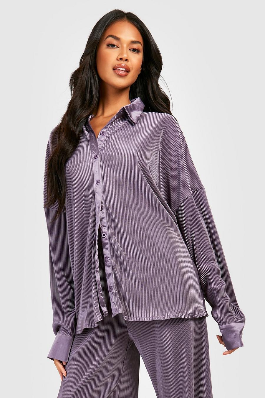 Mauve lila Premium Plisse Oversized Shirt