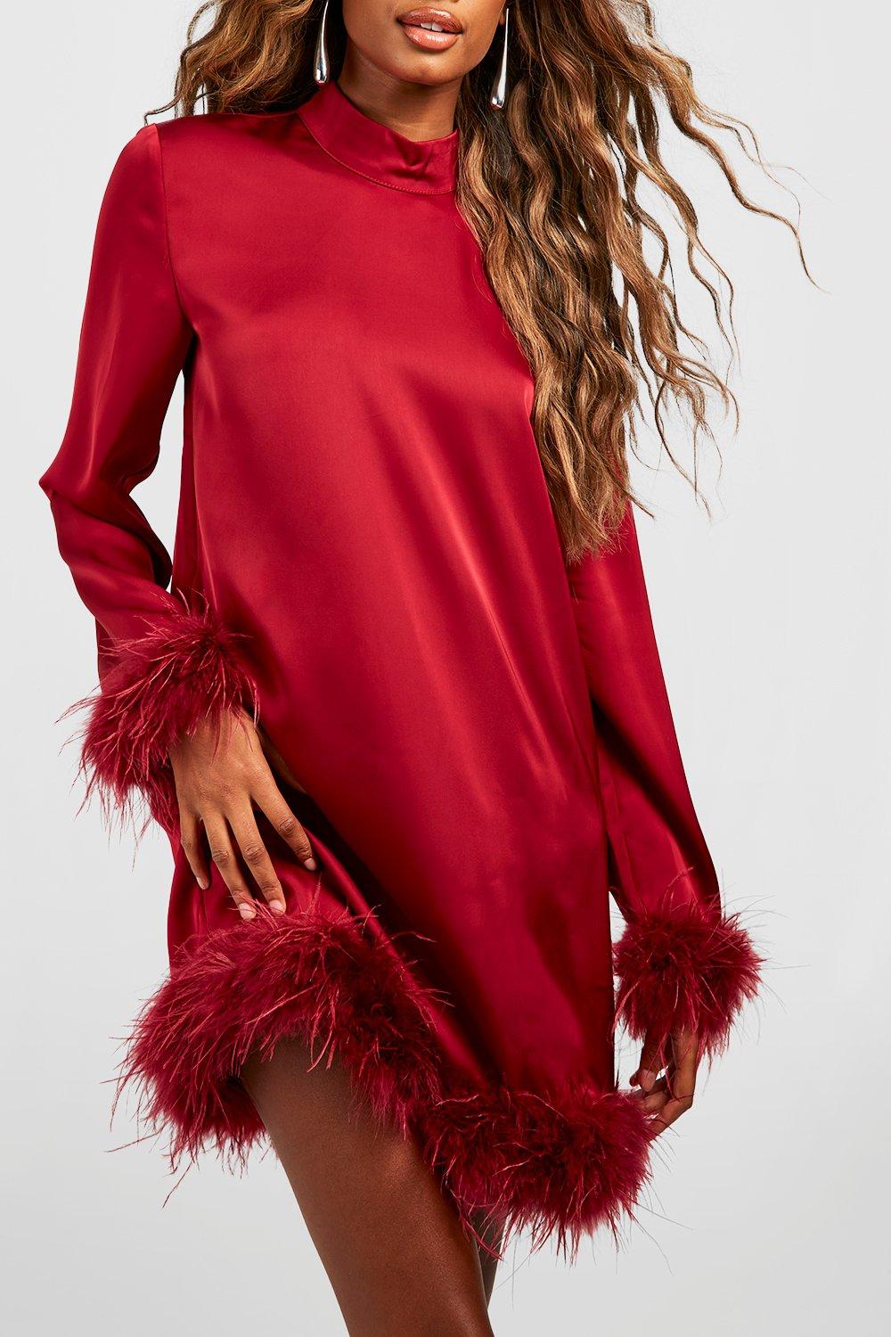 Boohoo feather dress best sale