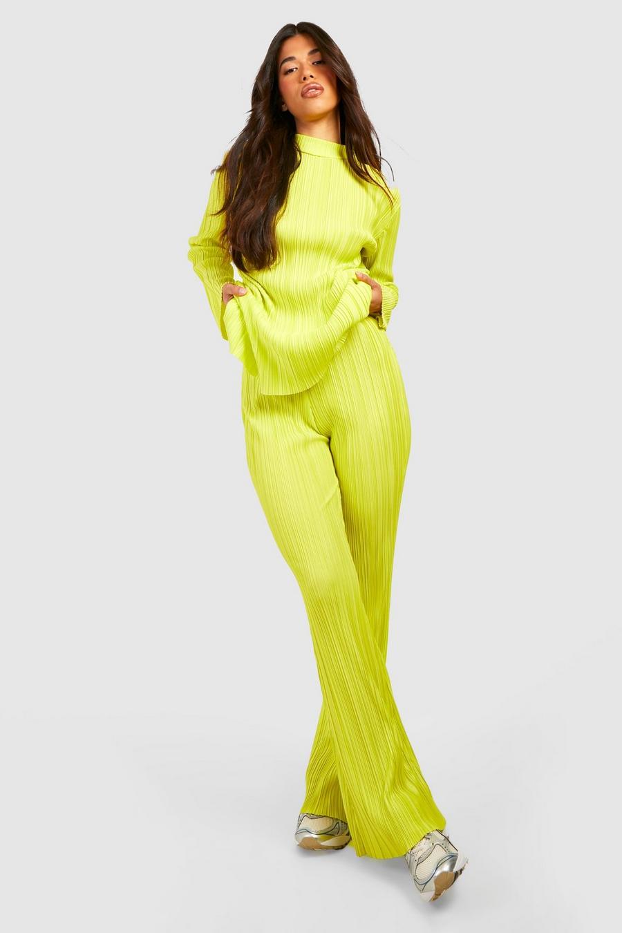 Yellow Plisse Puddle Hem Trousers image number 1
