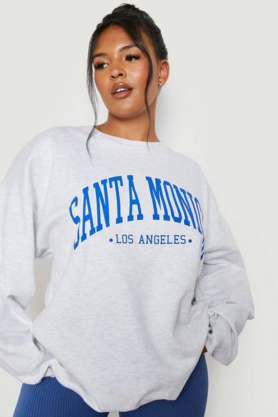 boohoo ash grey Plus Santa Monica Slogan Oversized Sweatshirt