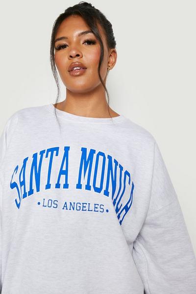boohoo ash grey Plus Santa Monica Slogan Oversized Sweatshirt