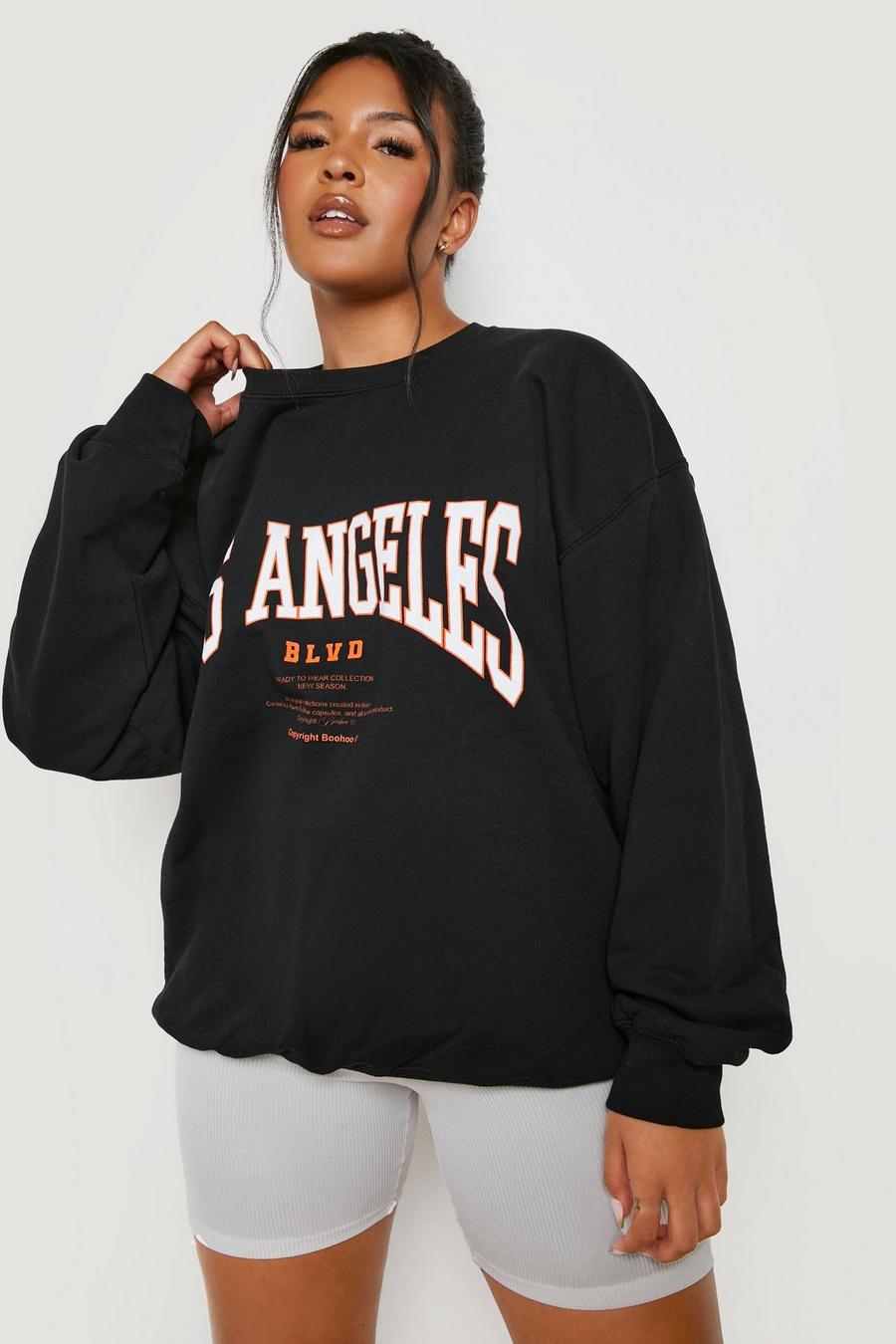 Plus Oversize Sweatshirt mit Los Angeles Slogan, Black schwarz