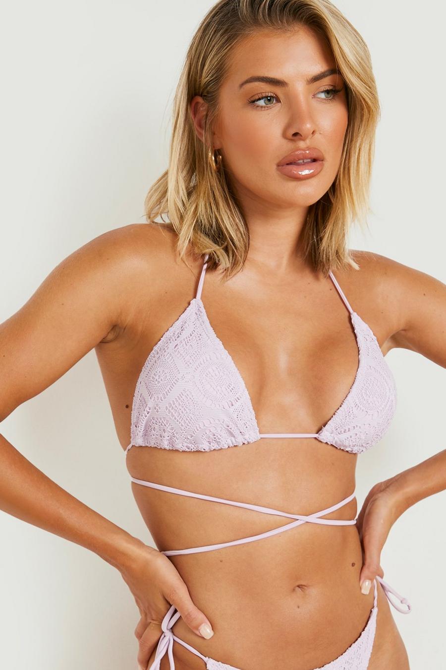 Lilac purple Crochet Triangle Wrap Around Bikini Top