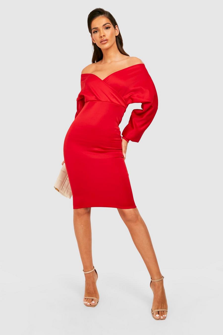 Red Scuba Wrap Midi Dress image number 1
