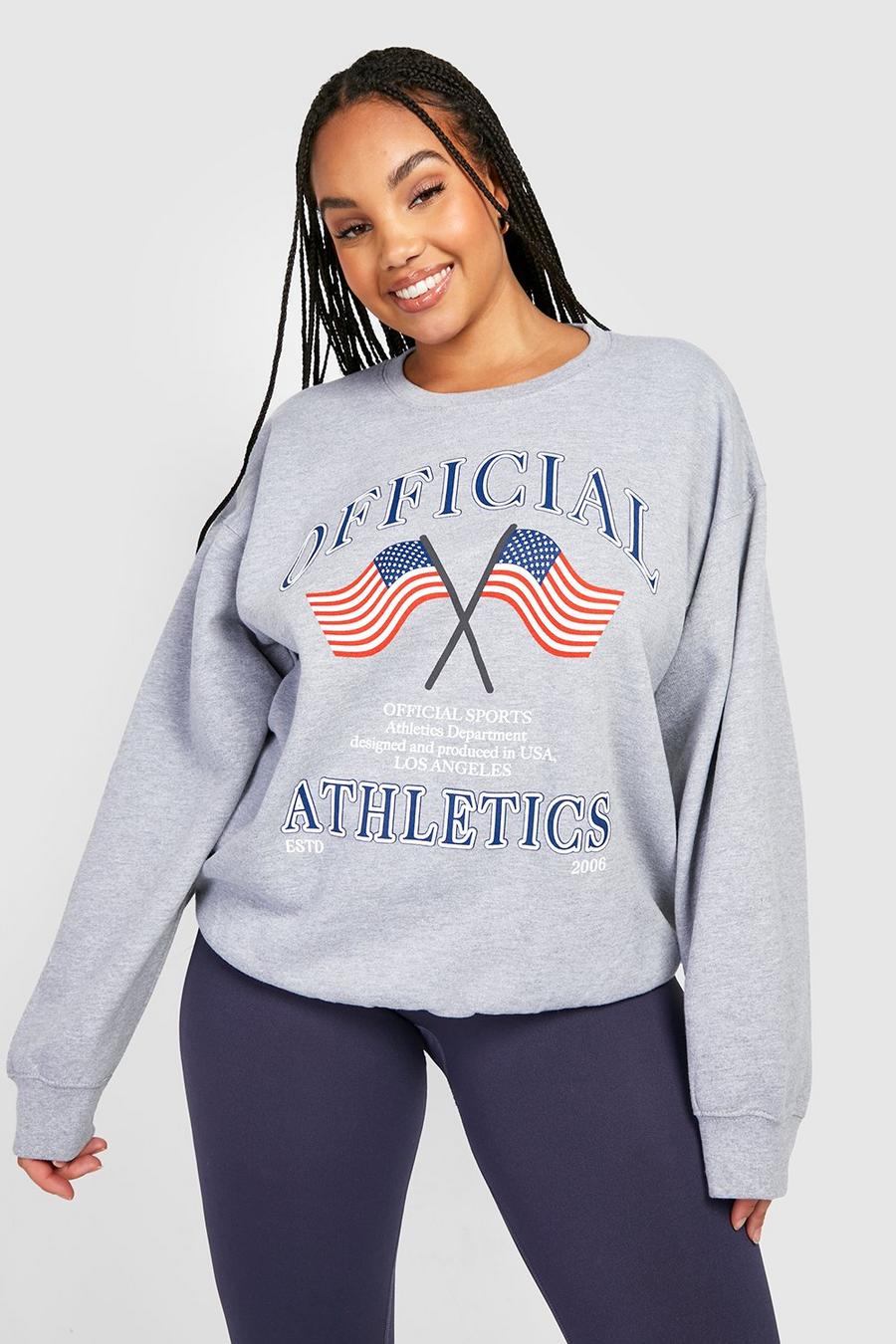 Grey marl Plus Athletics Slogan Oversized Sweatshirt