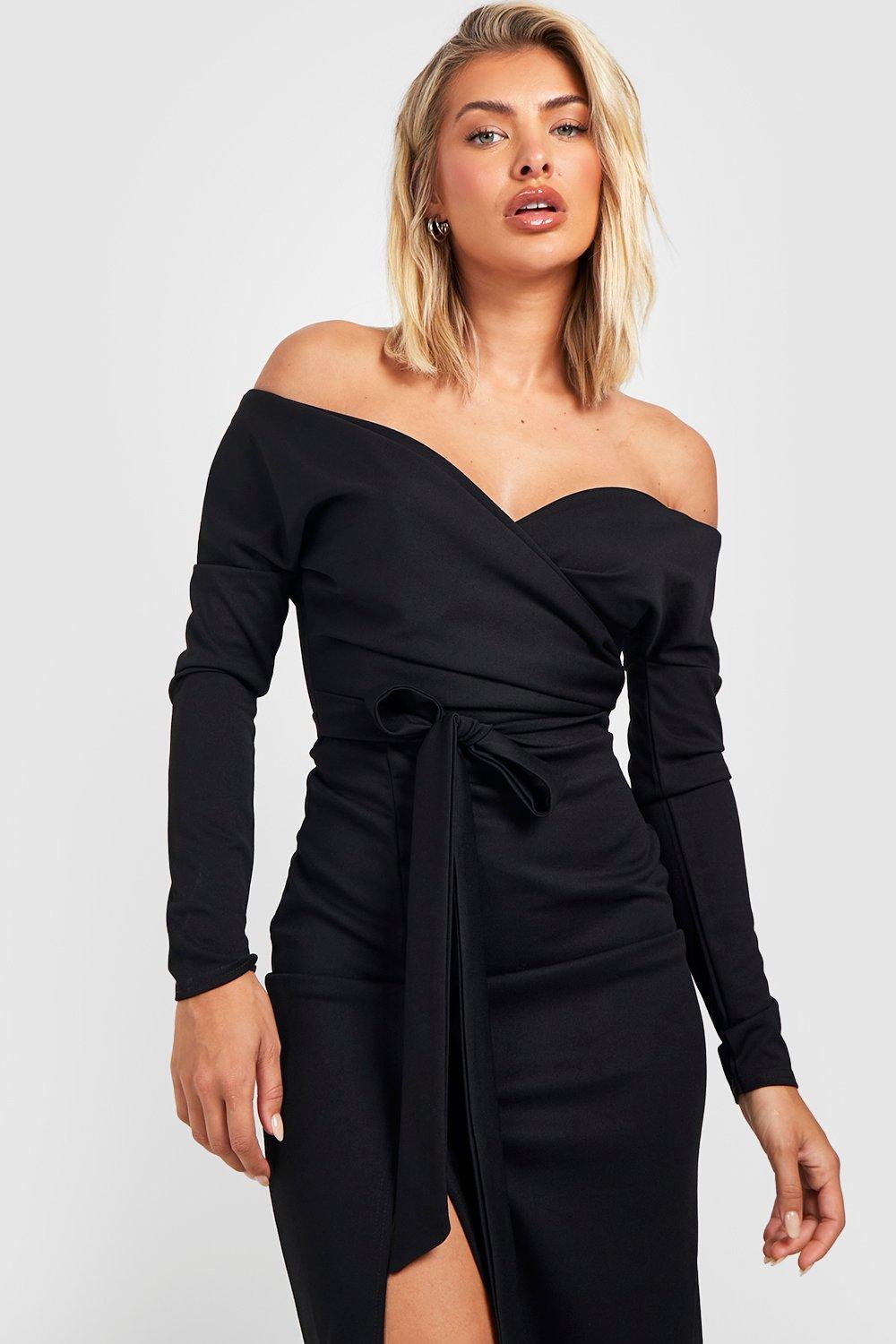 Long black off the shoulder bridesmaid dress hotsell
