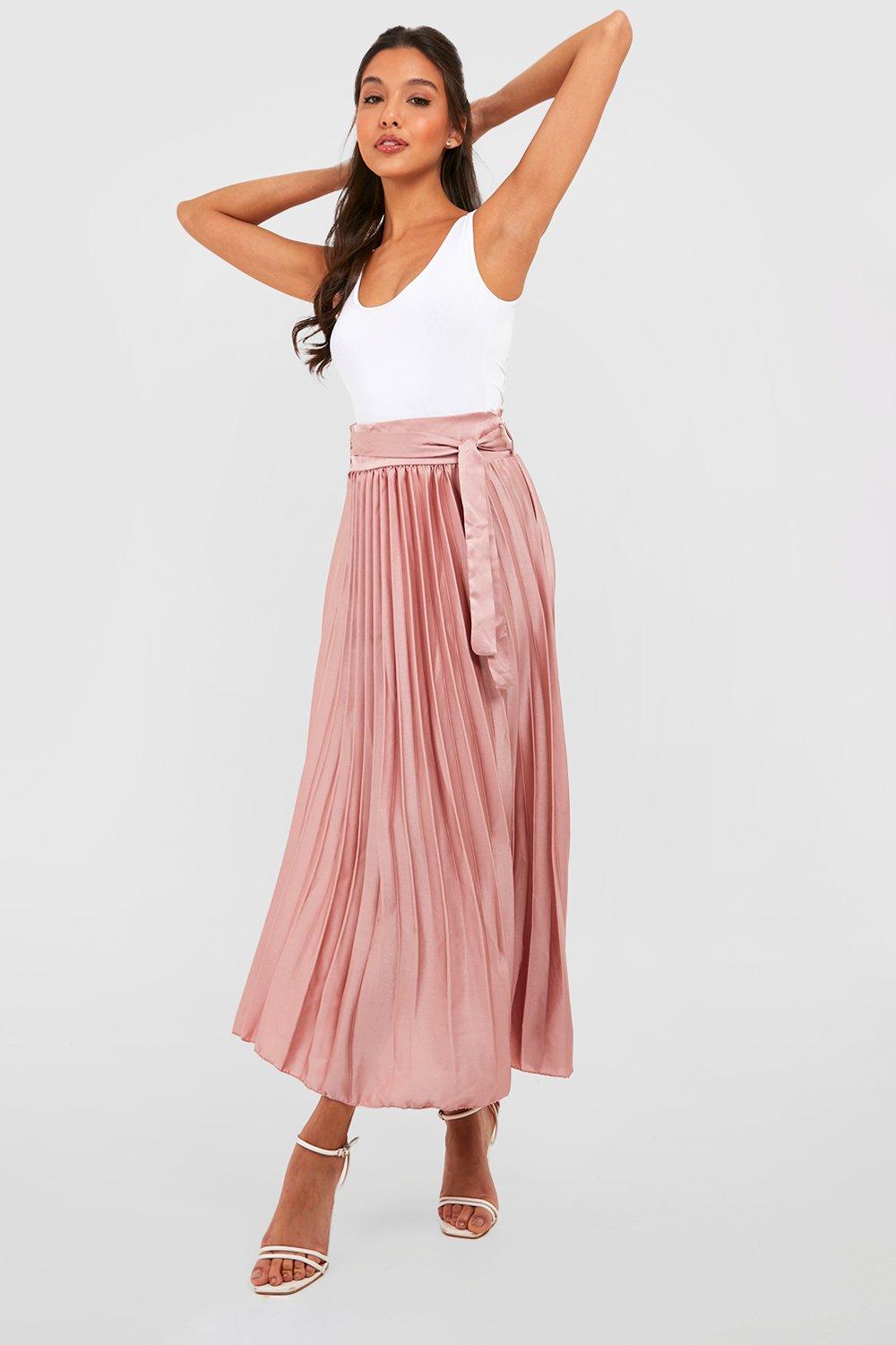 Pink pleated skirt clearance boohoo