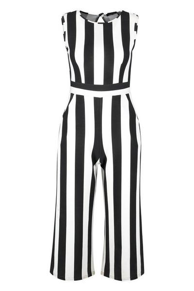 boohoo black Petite Monochrome High Neck Striped Jumpsuit
