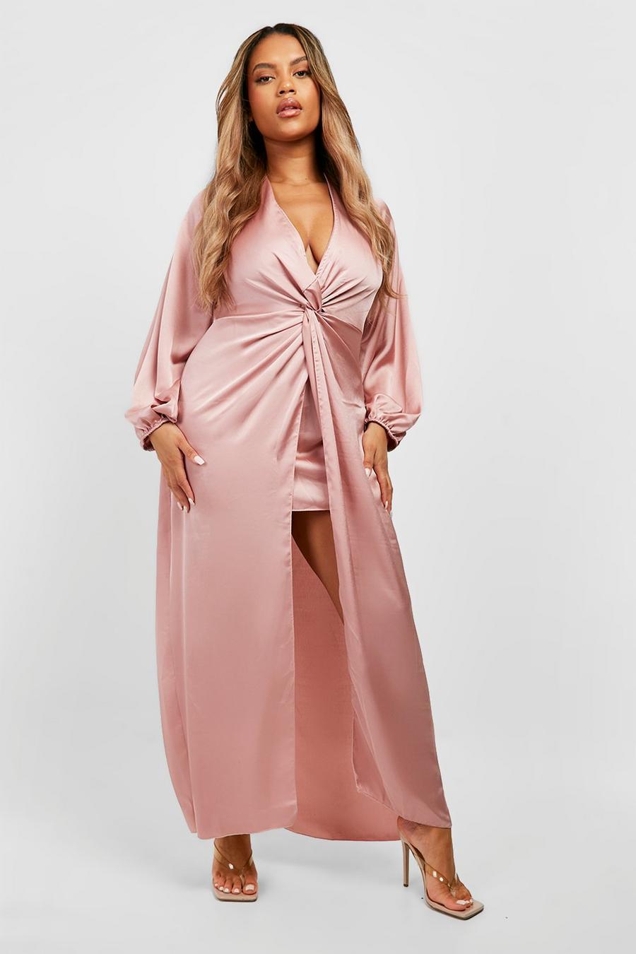 Grande taille - Robe longue nouée, Blush pink