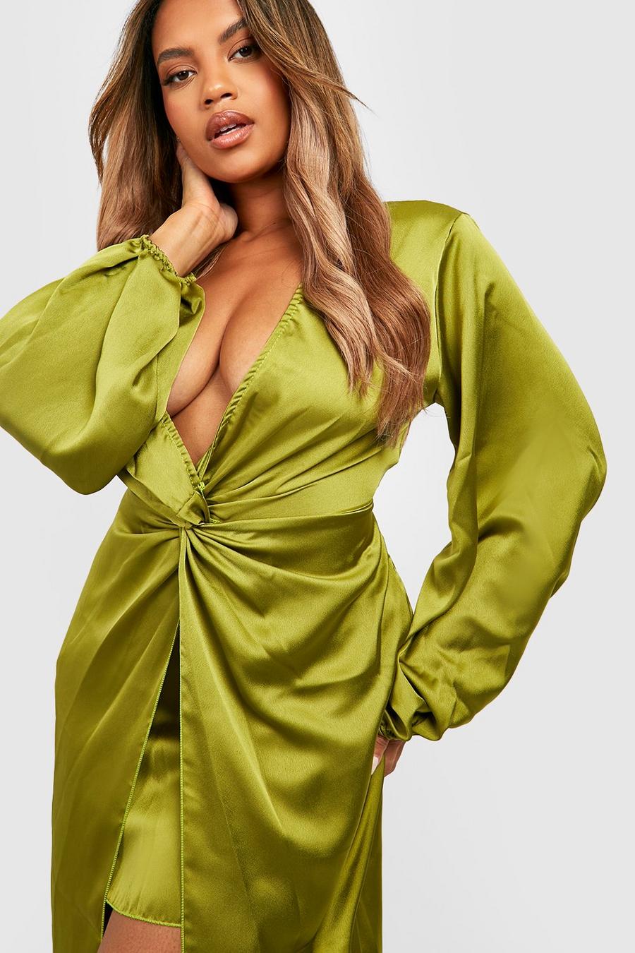 Olive green Plus Twist Front Maxi Dress