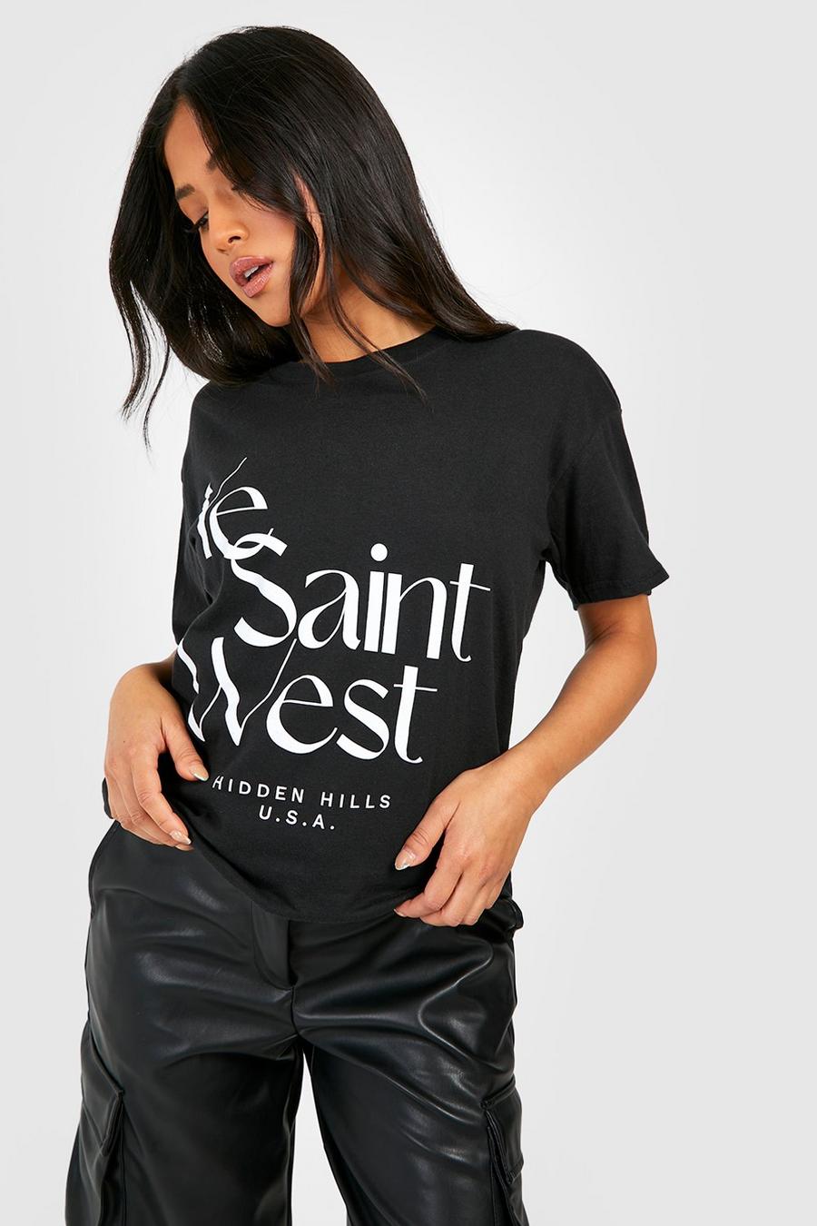 Black Petite Ye Saint West T-Shirt Met Print image number 1