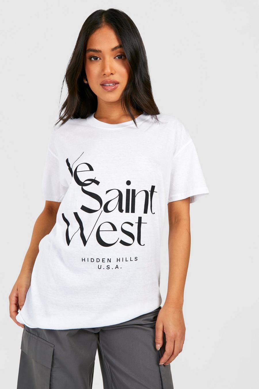 White Petite Ye Saint West T-Shirt Met Print image number 1