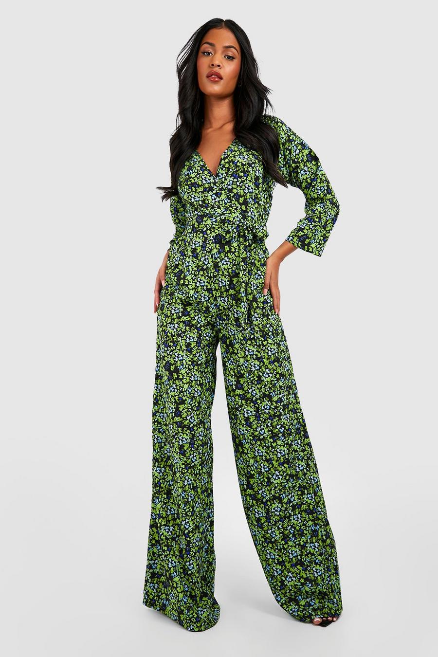 Style Dome Women Jumpsuits Floral Print Long Sleeve Playsuit Summer Long Pants Romper Loose Waist Casual Dungaree Wide Leg Jumpsuits with Pockets 
