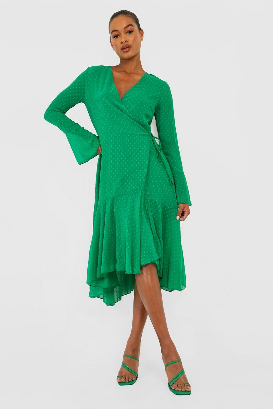 Emerald Tall Dobby Mesh Wrap Midi Dress image number 1