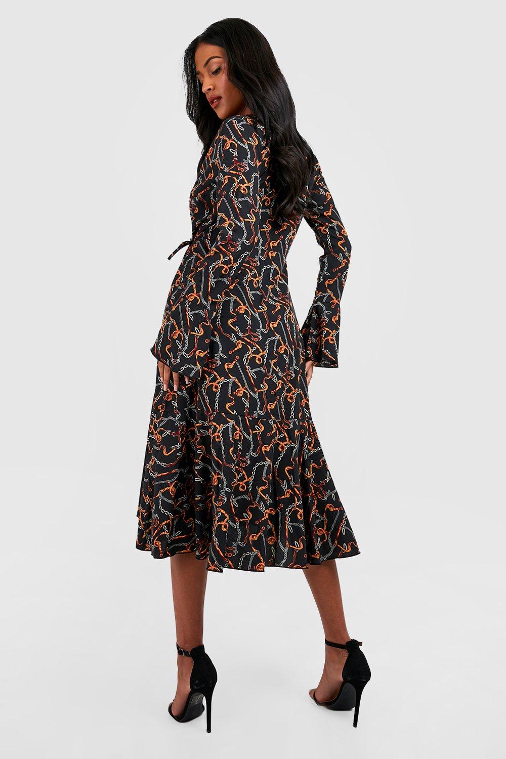 Boohoo star print wrap cheap midi dress