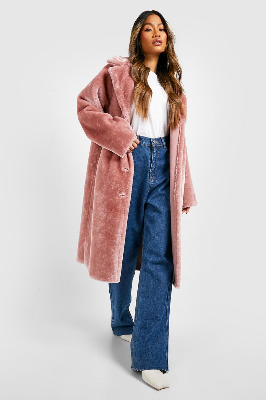 Dusky pink Textured Bonded Faux Fur Coat 