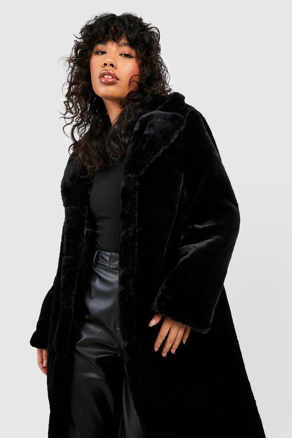 Black textured fur coat online