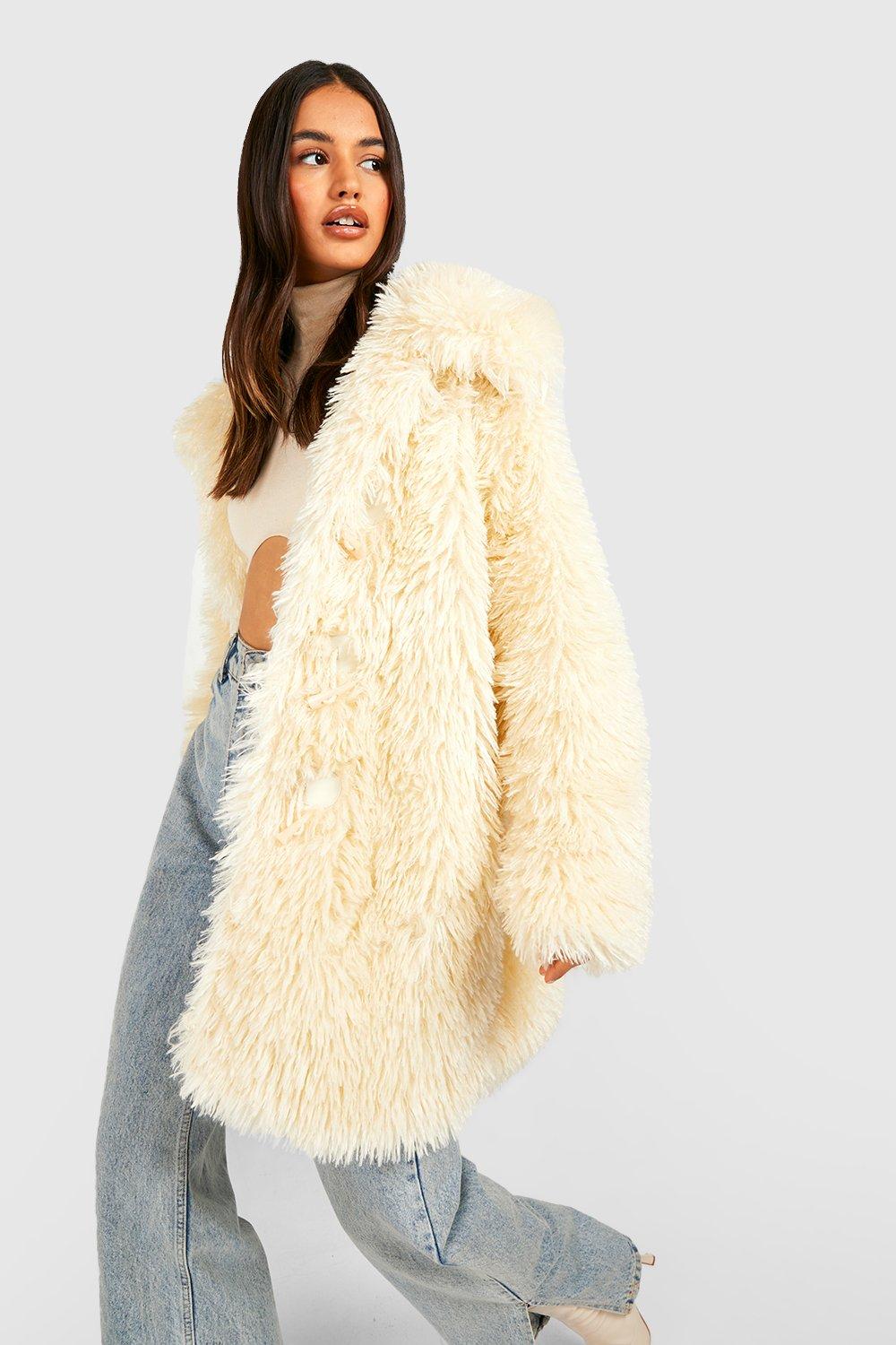 Women's Shaggy Teddy Fur Duffle Coat | Boohoo UK