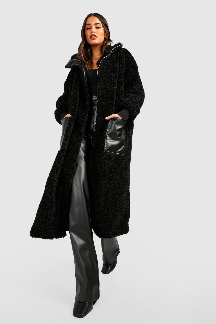 Black Longline Teddy Faux Fur Coat  image number 1