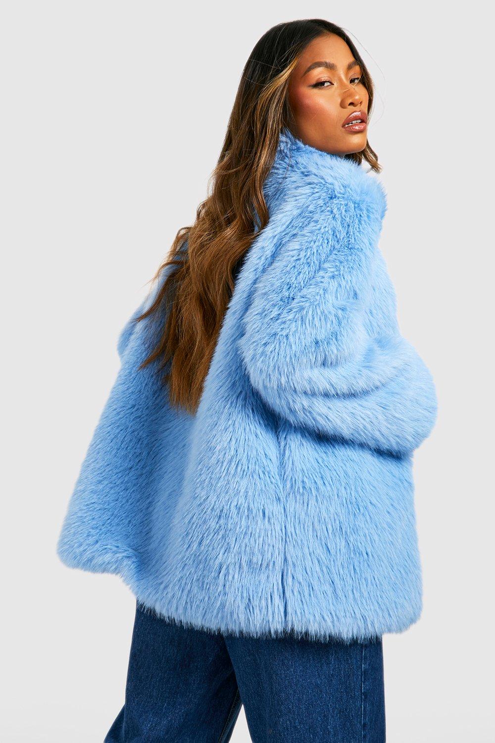 Bright blue 2025 faux fur coat