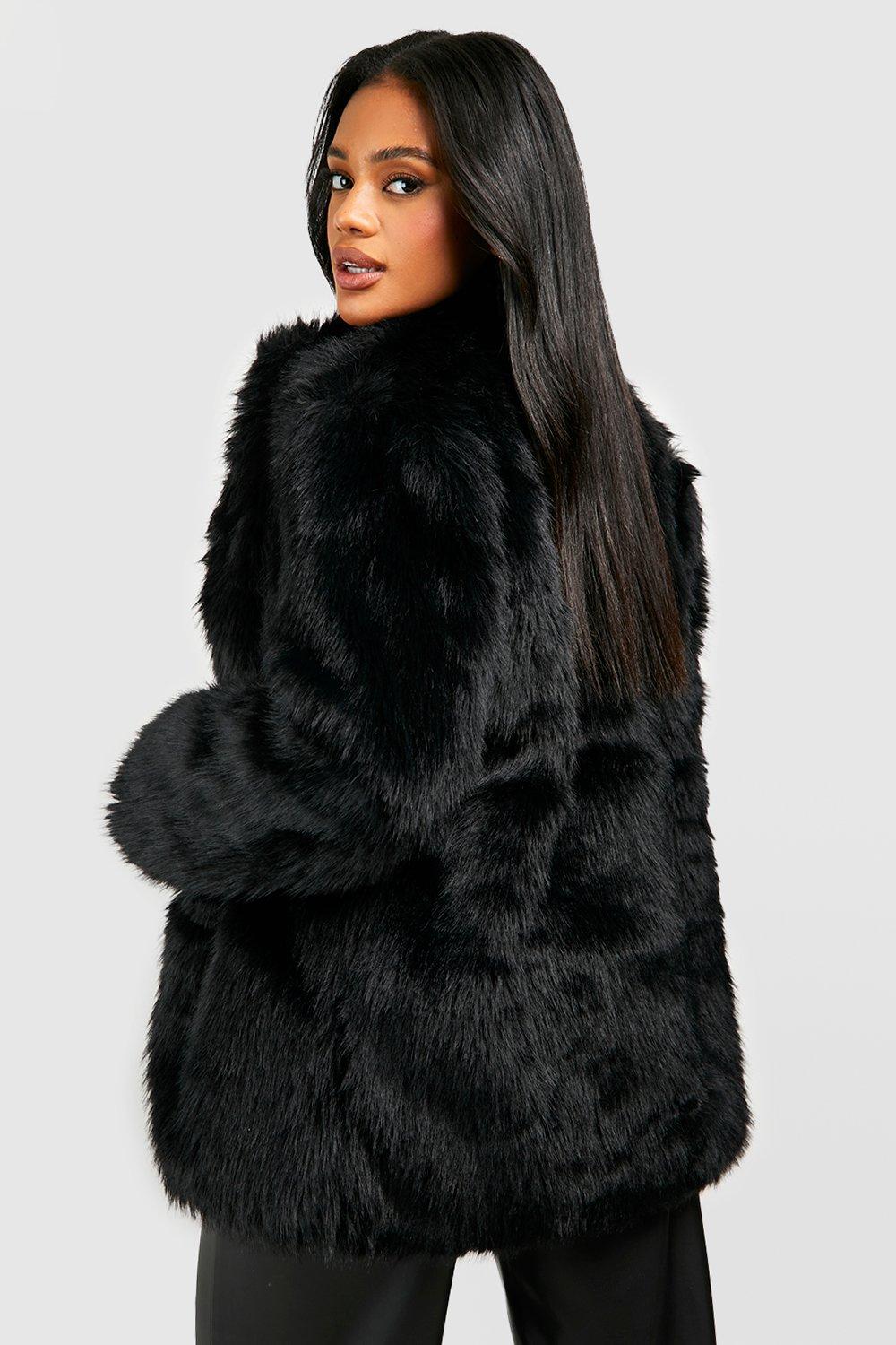 Black fur coat store boohoo