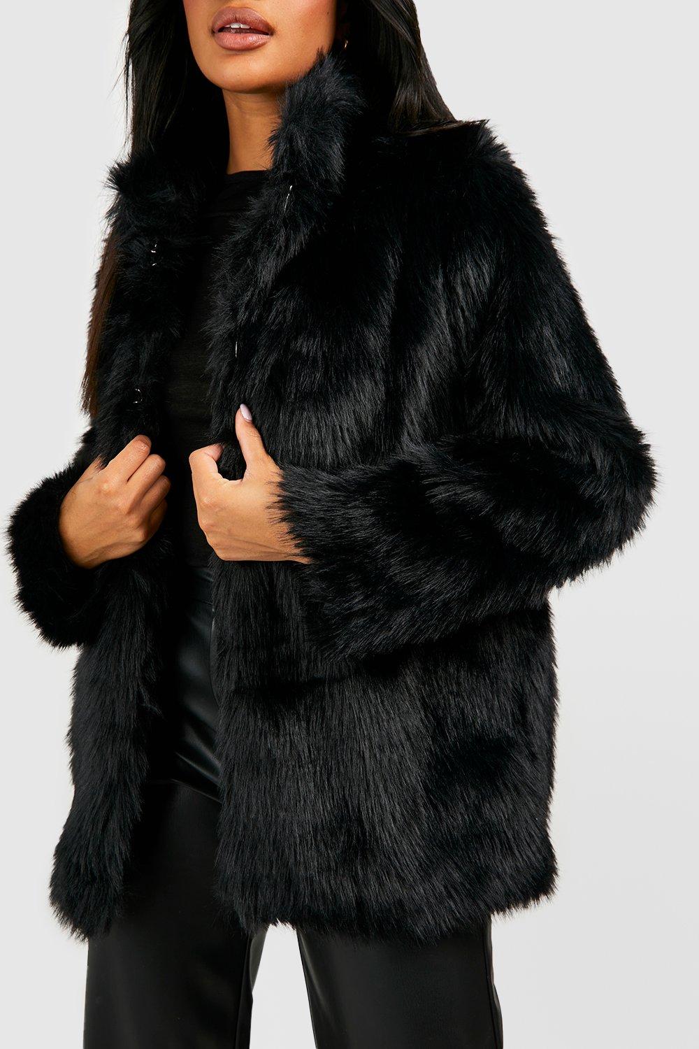 Black faux clearance fur coat boohoo