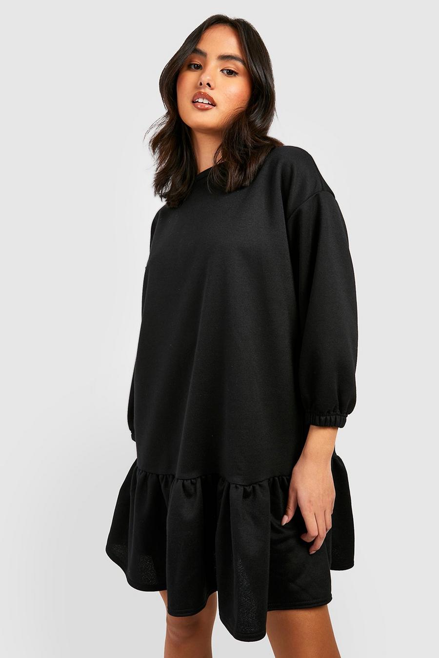 Black Oversized Peplum Detail Sweatshirt Dress  image number 1