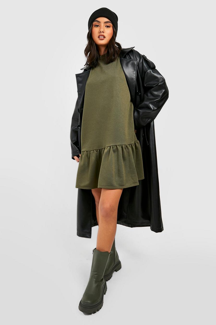 Sage vert Oversized Peplum Detail Sweatshirt Dress 
