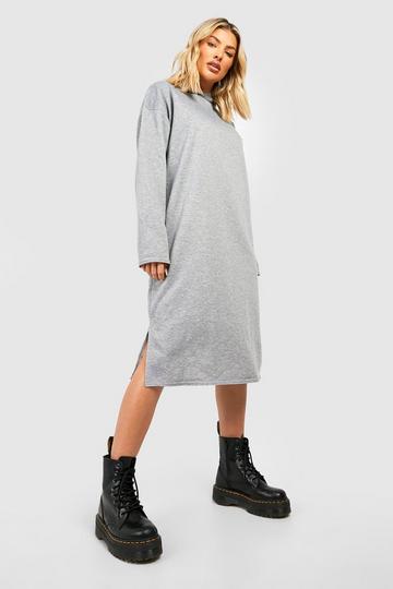 Grey Oversized Longline Hooded Sweatshirt Dress