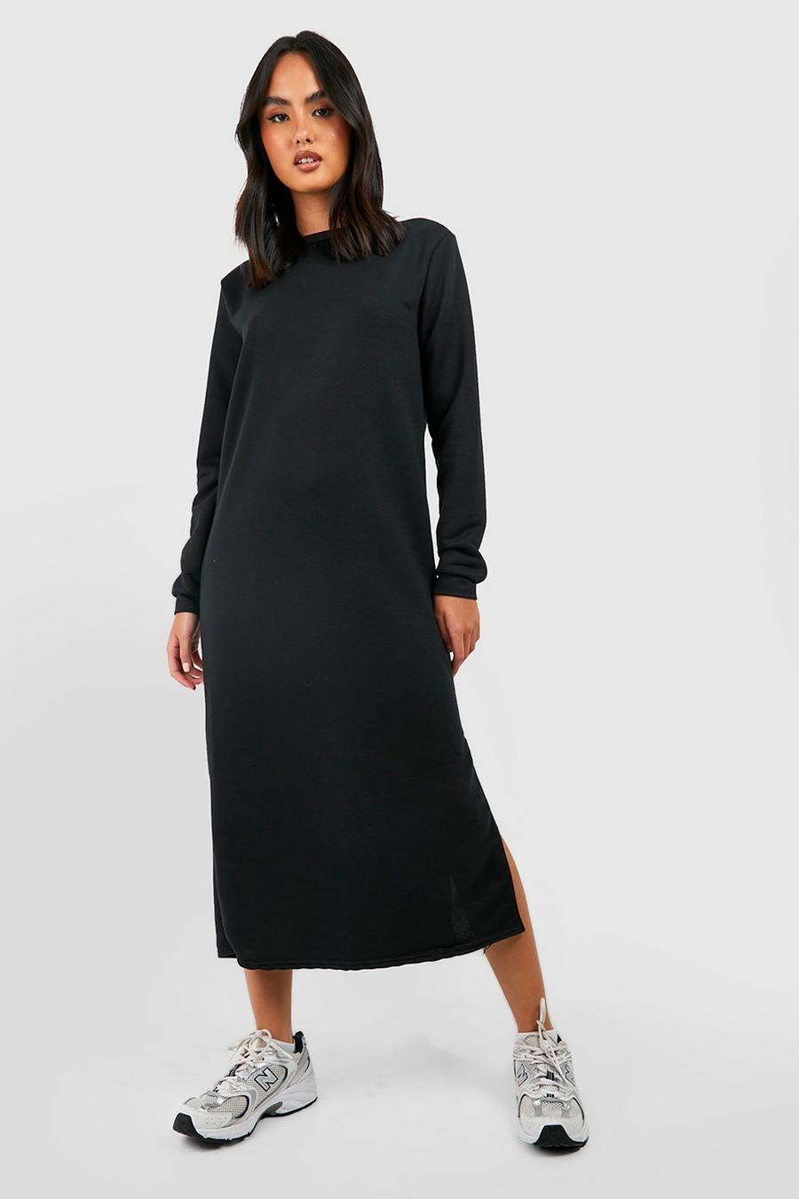 Black Oversized Longline Split Detail Sweatshirt Dress   image number 1