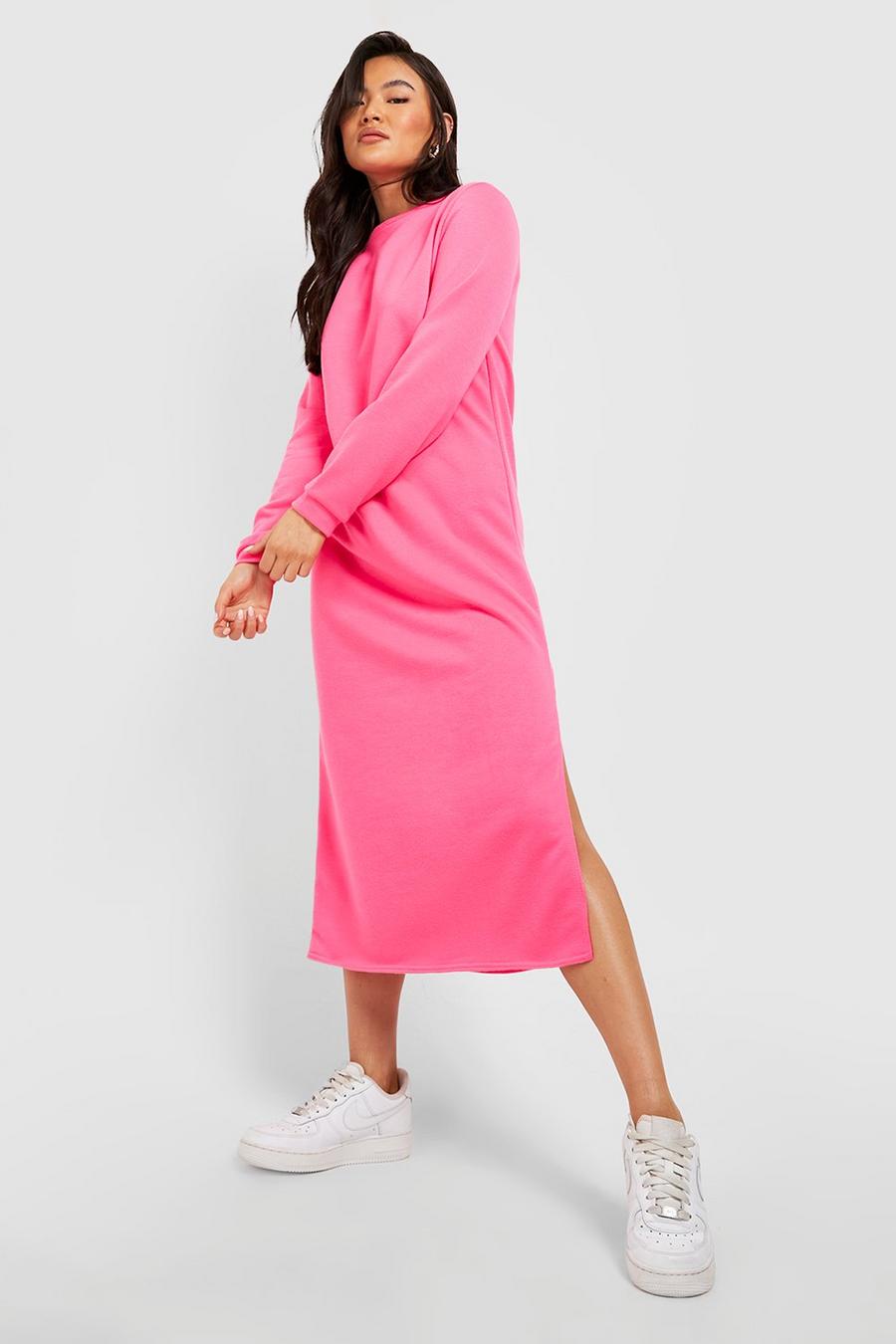 Hot pink Oversized Longline Split Detail Sweatshirt Dress image number 1