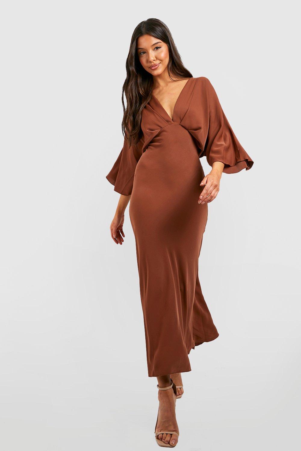 chocolate brown satin maxi dress